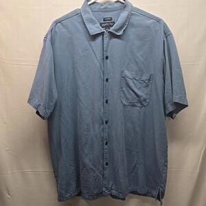 Joseph & Feiss 100% Silk Short Sleeve Button Up Shirt XL Blue Classic Camp